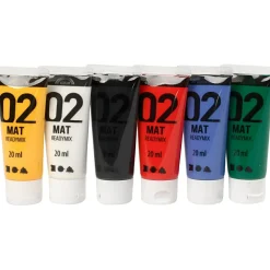 Akrylmaling mat 20 ml. - Basisfarver, 6 stk