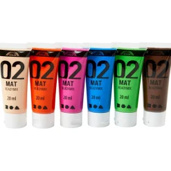 Akrylmaling mat 20 ml. - Kulørt, 6 stk