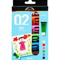 Akrylmaling mat 20 ml. - Kulørt, 6 stk