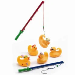 Badeænder, 5 stk gule 8 cm + 2 fiskestænger