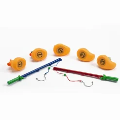 Badeænder, 5 stk gule 8 cm + 2 fiskestænger