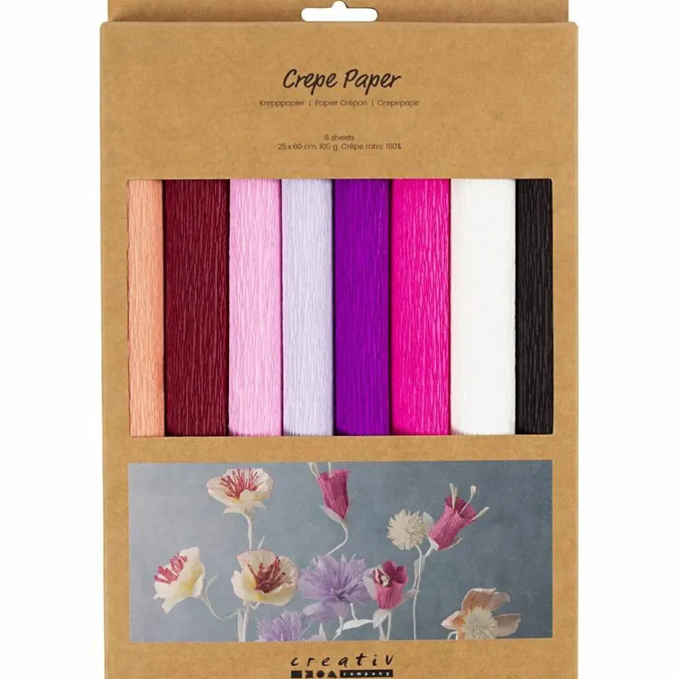 Crepepapir m. stræk - Lilla/pink, 8 ark
