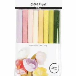 Crepepapir m. stræk - Pastel, 8 ark