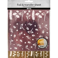 Dekorationsfolie m. blomster - Guld + lilla