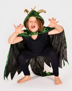 Dragekappe - Grøn/Guld, str. 3-8 år