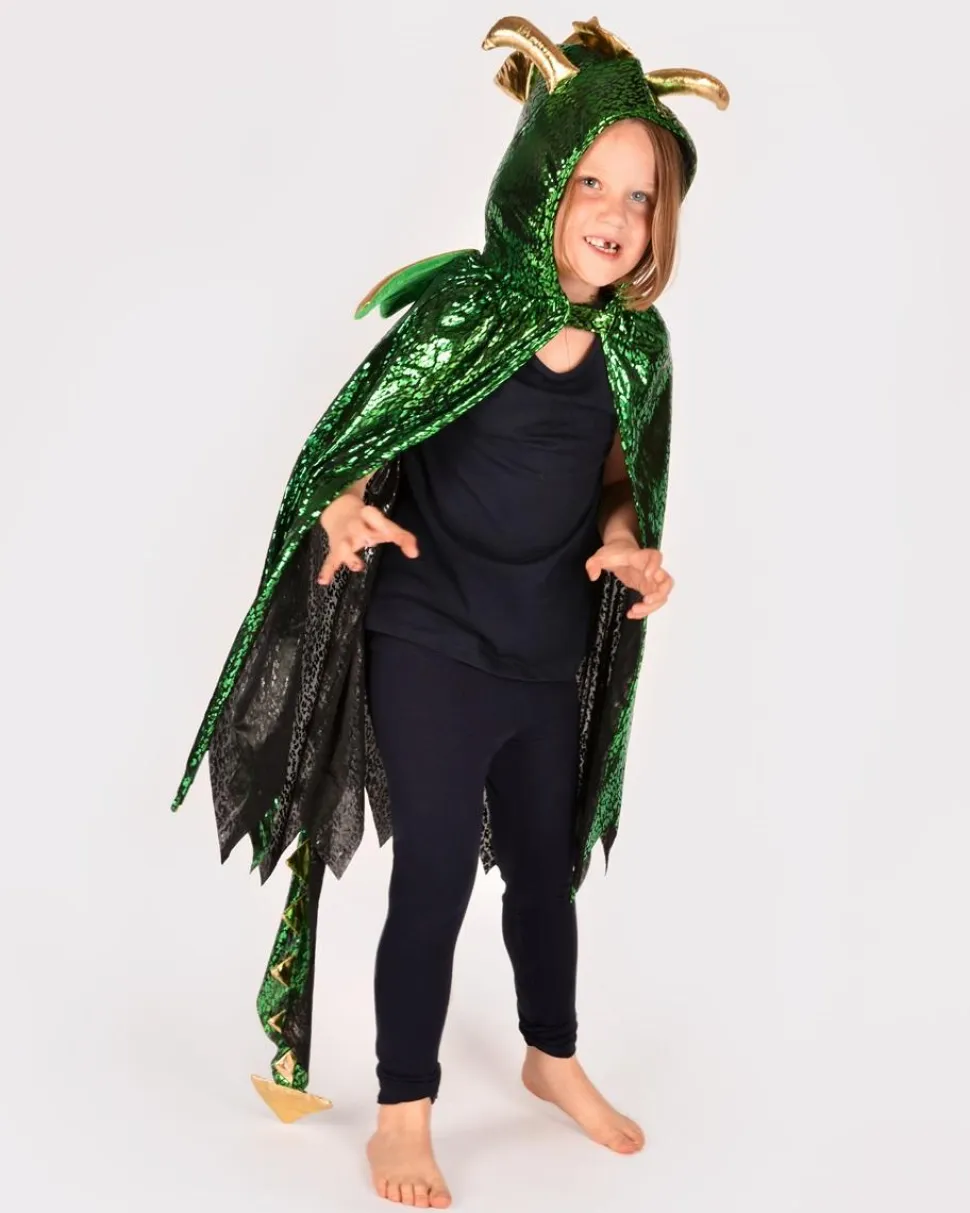 Dragekappe - Grøn/Guld, str. 3-8 år