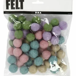 Filtkugler - Pastel, 64 stk
