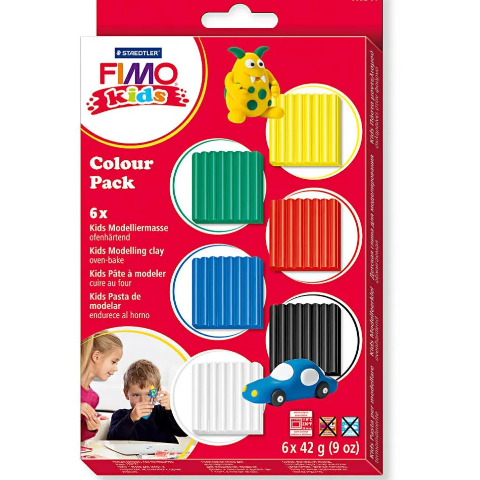 FIMO ler 42 gr. - Basisfarver, 6 stk