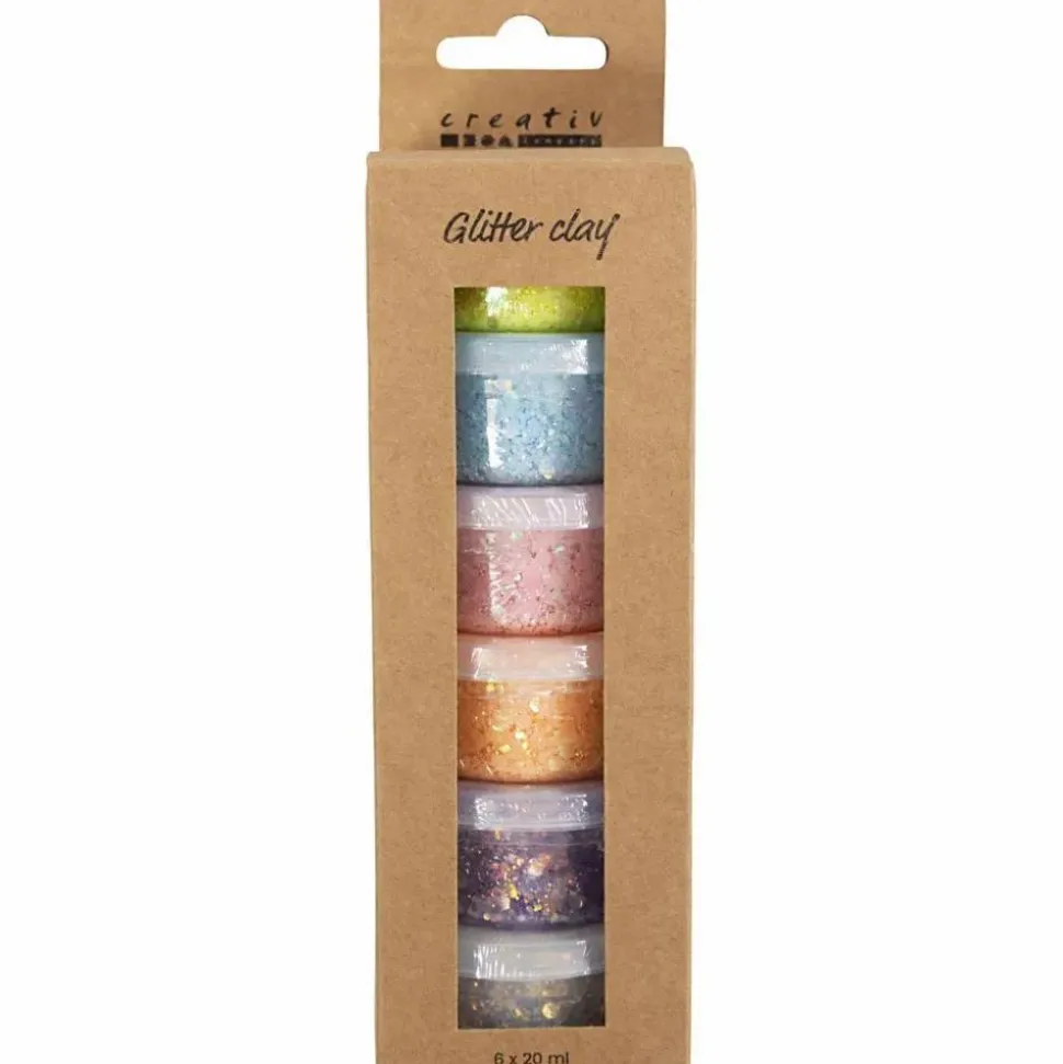 Glitter Clay 6 x 20 ml - Pastelfarver