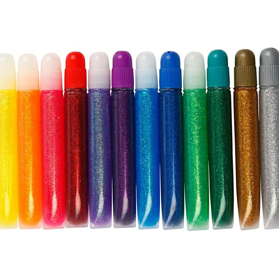 Glitterlim 10 ml. - Basisfarver, 12 stk