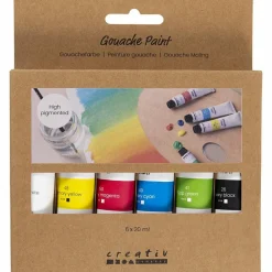 Gouache maling 20 ml. - Basisfarver, 6 stk