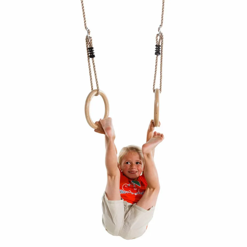 Gymnastikringe i træ - PP-reb - Ø14,5 cm