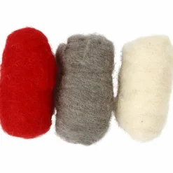 Kartet uld - Rød/grå/råhvid, 3 x 10 gr.