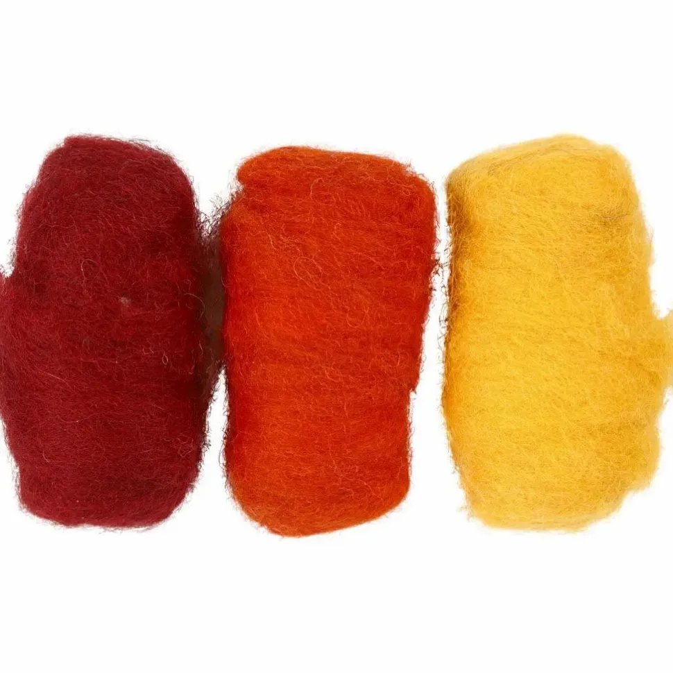 Kartet uld - Rød/orange/gul, 3 x 10 gr.