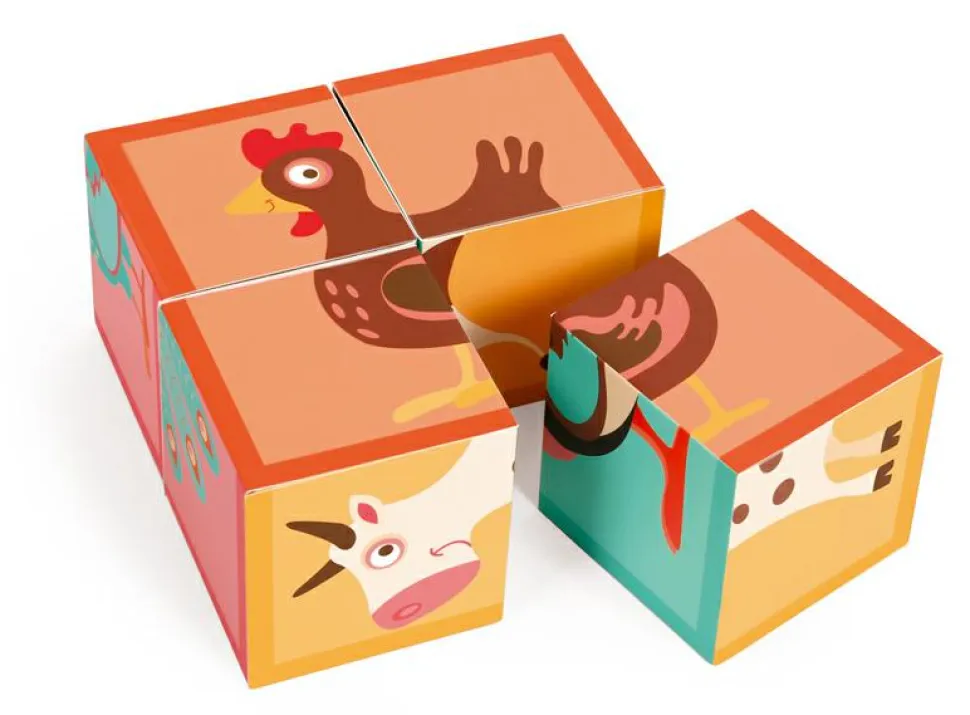 Klodspuslespil i karton, 4 klodser - Bondegårdsdyr