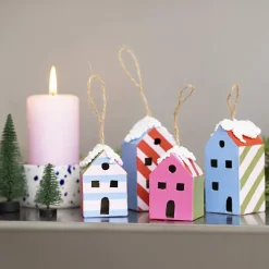 Lav juleophæng med julehuse, 4 stk