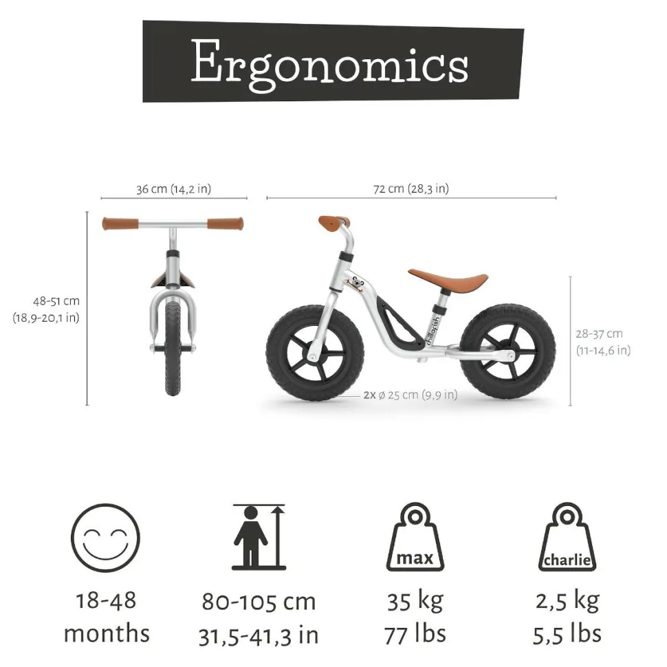 Løbecykel Charlie - Sølv (18 mdr - 4 år)