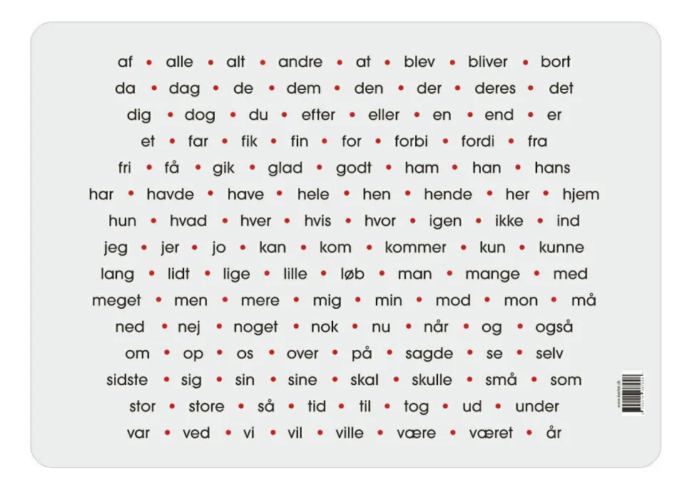 Læringsunderlag - 120 Hyppiste danske ord
