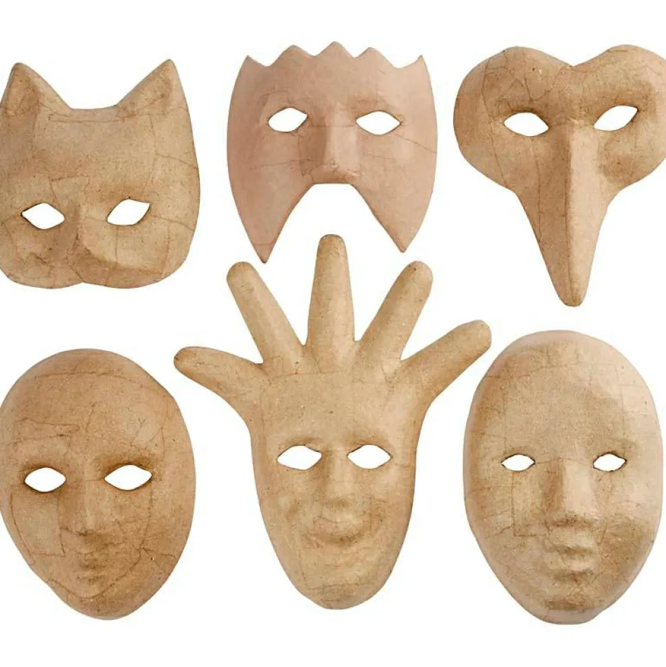 Masker i papmaché, 6 stk