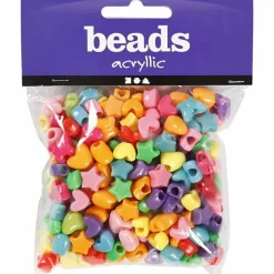 Plastperler - Figurmix hjerter/stjerner, 65 gr.