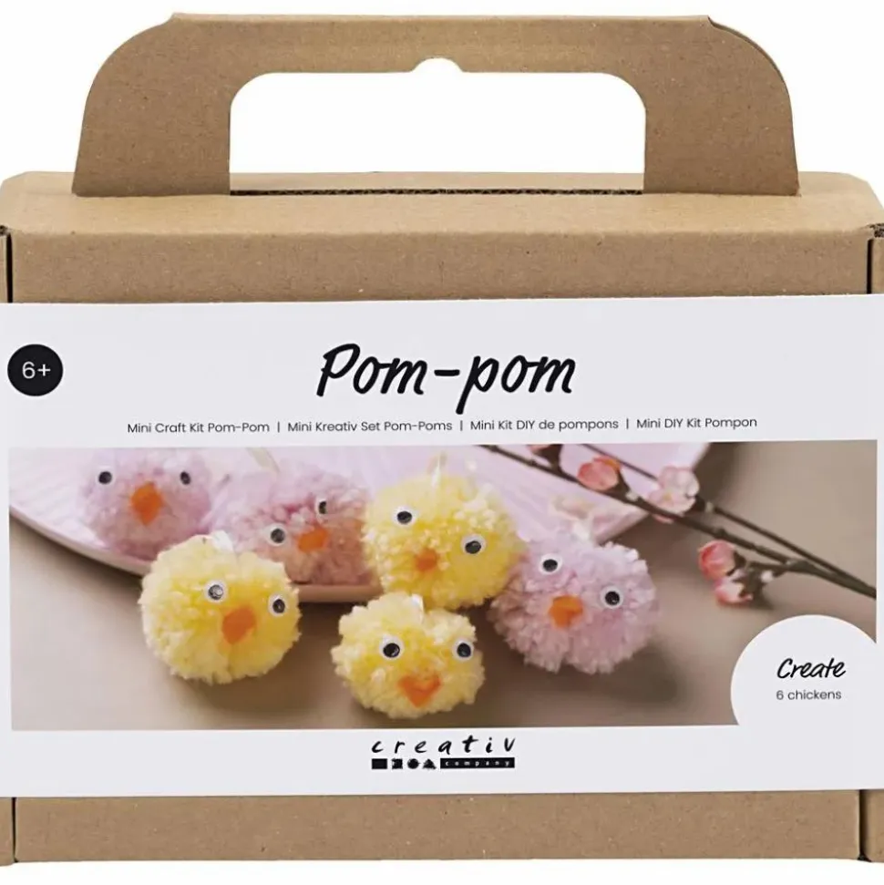Påskepose - Lav pompon påskekyllinger, 6 stk
