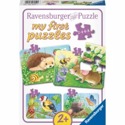 Puslespil m. 2-8 brikker - Dyrene i haven, 4 stk
