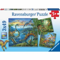 Puslespil med 3 x 49 brikker - Dinosaurer