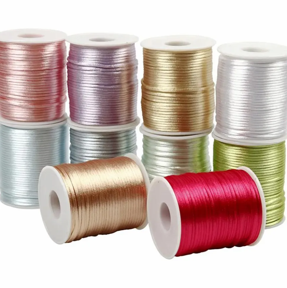 Satinsnor Ø2 mm, 50 m - Pastelfarver, 10 stk