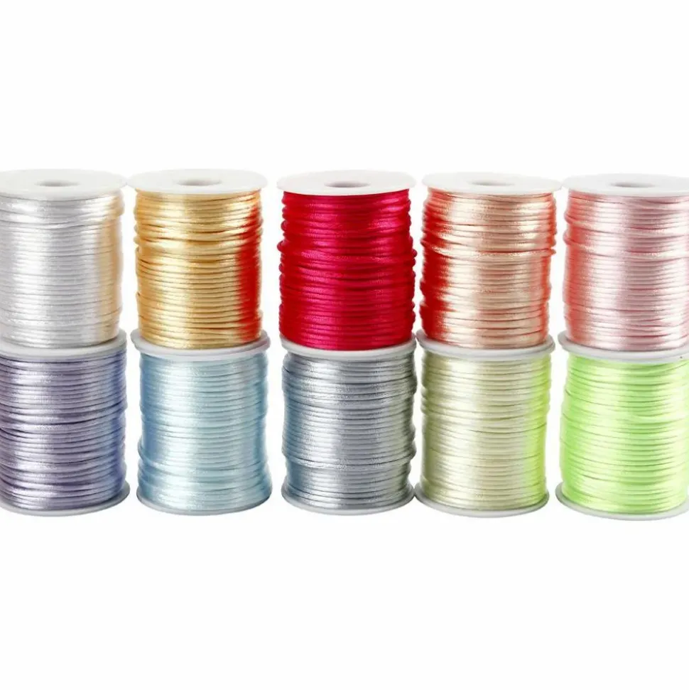 Satinsnor Ø2 mm, 50 m - Pastelfarver, 10 stk