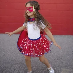 Superheltinde m. skørt og maske, str. 4-7 år
